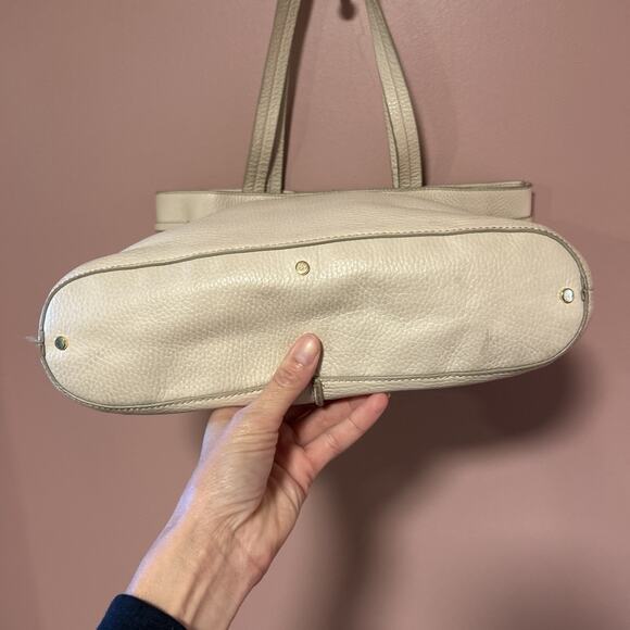 Banana Republic White Pebbled Leather Tote Bag Purse Ivory Bone - Picture 5 of 7